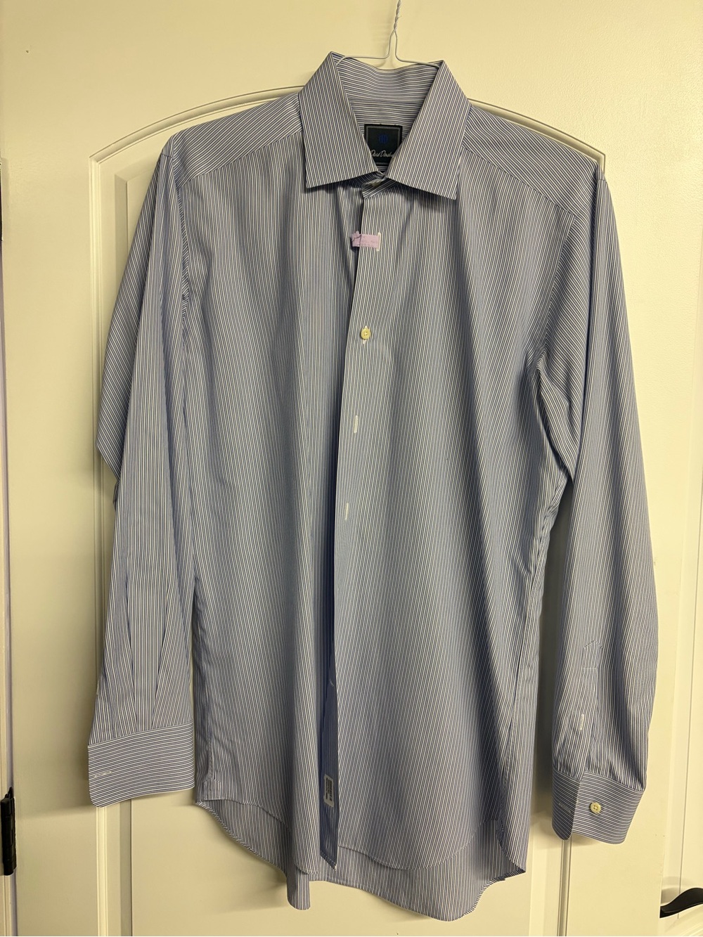 David Donahue Men's Light Blue Pinstripe Dress Shirt 15.5 x 34/35 TRIM